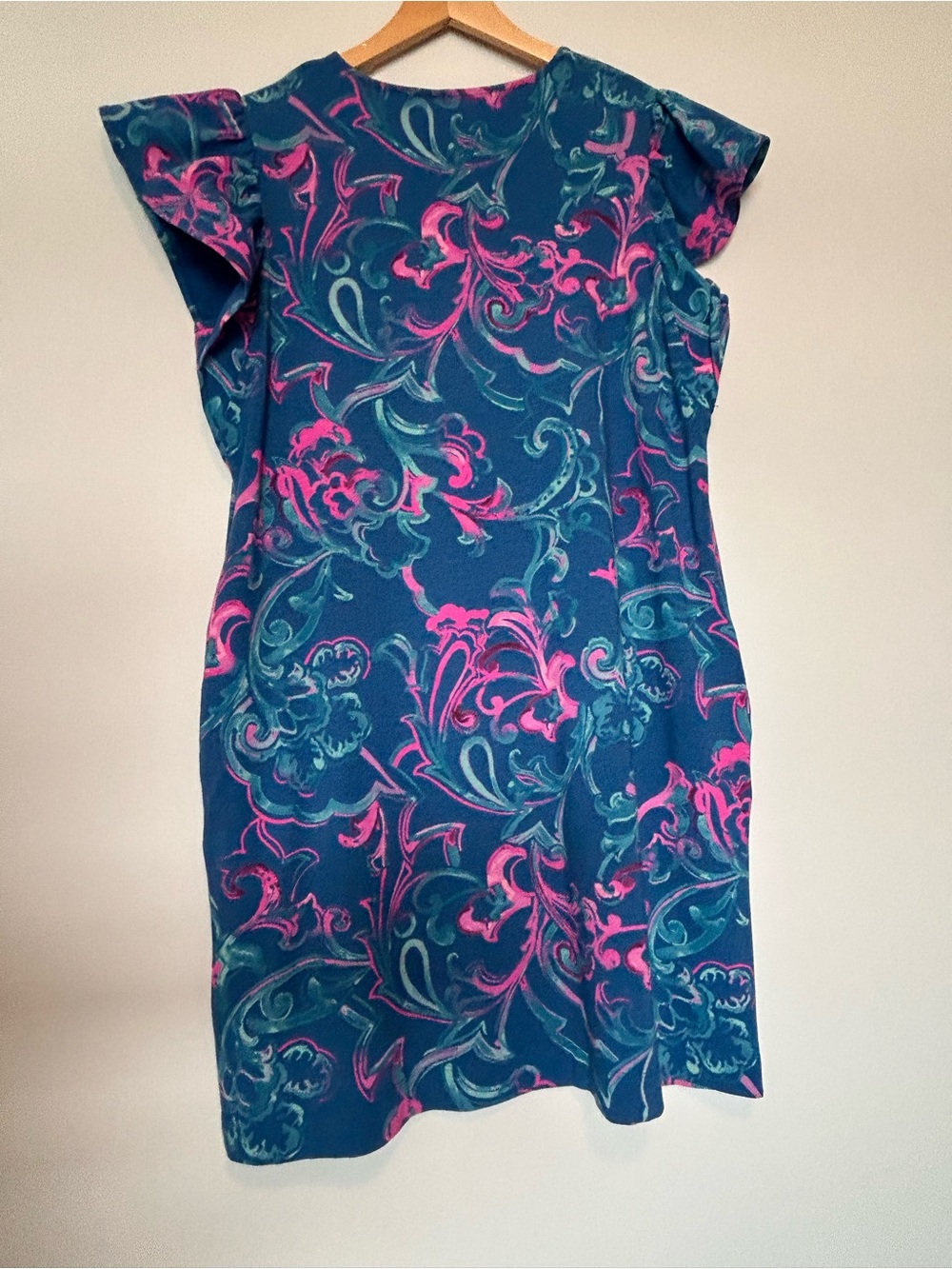 Chico's Teal and Pink V-Neck Printed Sheath Dress - Picture 4 of 11